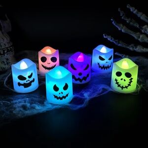 6 Halloween Led Ghost Pumpkin Candle Light Glowing Lamp